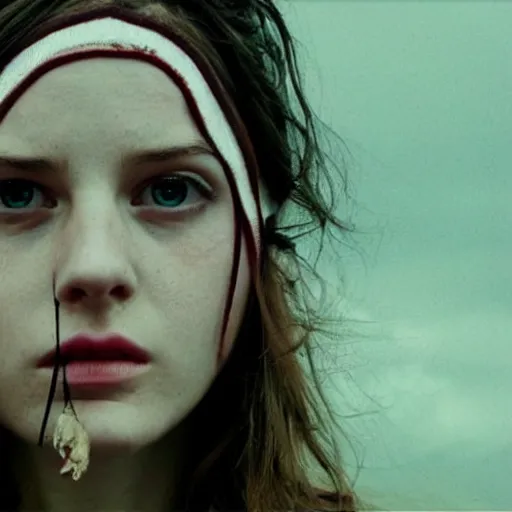 Image similar to movie still of a girl with third eye, cinematic composition, cinematic light, by edgar wright and david lynch