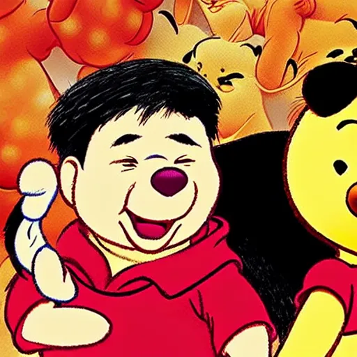 Image similar to Winnie the Pooh with the face of Xi Jinping, caricature