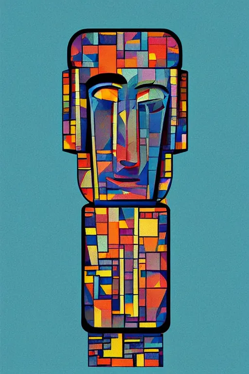 Image similar to cubist moai statue cutout digital illustration cartoon colorful beeple