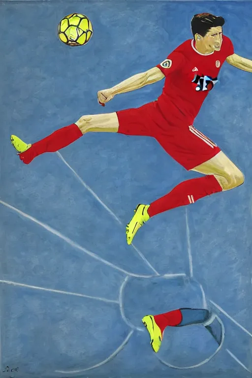 Prompt: robert lewandowski skying by picasso