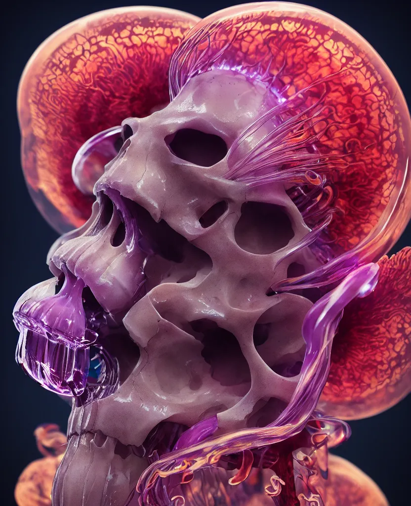 Image similar to goddess close-up portrait animal skull. jellyfish phoenix head, nautilus, orchid, skull, betta fish, bioluminiscent creatures, intricate artwork by Tooth Wu and wlop and beeple. octane render, trending on artstation, greg rutkowski very coherent symmetrical artwork. cinematic, hyper realism, high detail, octane render, 8k