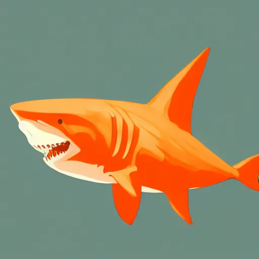Image similar to great white shark with an orange traffic cone instead of a fin - ron cheng & alphonse mucha, highly detailed, digital painting, ray tracing, concept art, illustration, smooth sharp focus, intricate, symmetry, artstation,