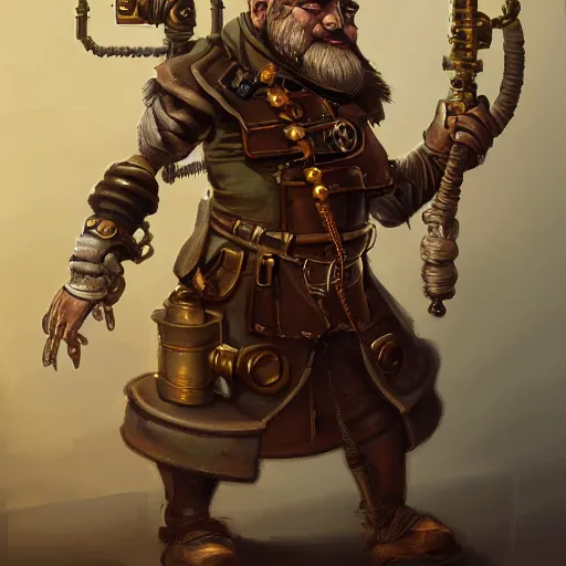 Image similar to a painting of baradin the steampunk engineer dwarf from vermintide, highly detailed, fantasy, artstation, 8 k