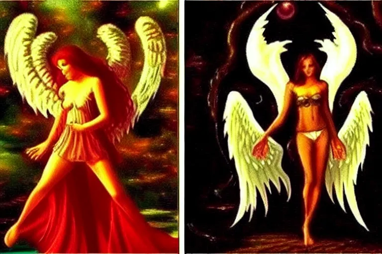 Image similar to reflecting in mirrors!!, angel and demon
