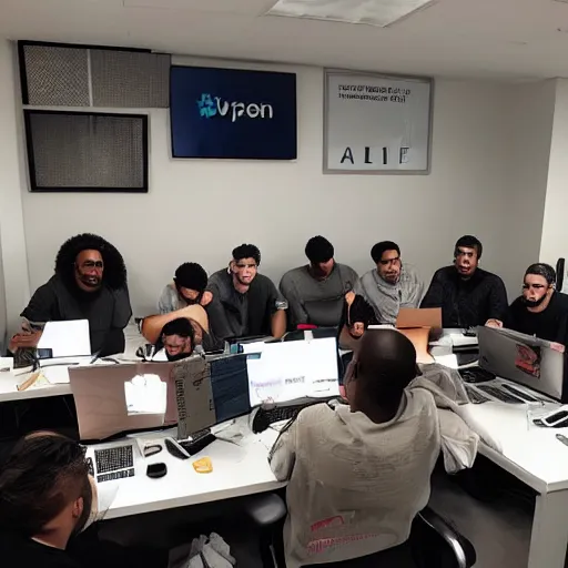 Prompt: all the homies hanging out at the stability ai offices when the price of promptcoin skyrockets