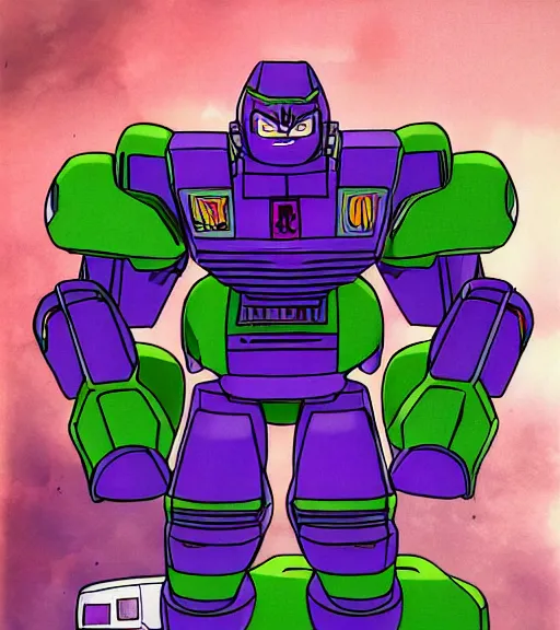 Prompt: armada megatron by akira toriyama, high quality, purple and green