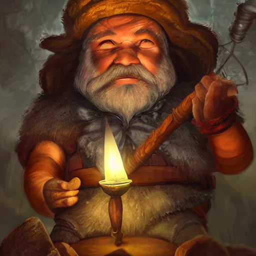 Prompt: artwork of a dwarf miner holding a candle lantern. fantasy digital art, highly detailed