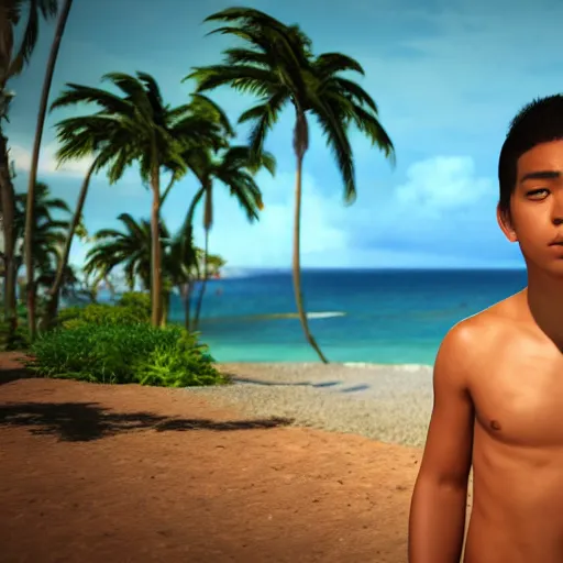 Image similar to hawaiian boy not being grateful for the things he hasa, 4 k photorealism, 4 k quality, trending on artstation