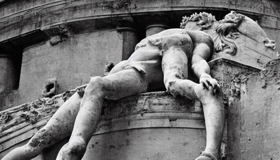 Image similar to 1 9 6 0 s movie still close - up of caligula lay dead on the ancient amphitheater's stairs on a blood flaque, cinestill 8 0 0 t 3 5 mm, high quality, heavy grain, high detail, dramatic light, anamorphic, blood