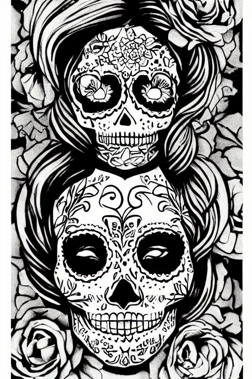 Image similar to illustration of a sugar skull day of the dead girl, art by michelangelo