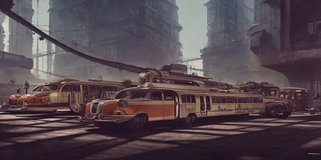 Image similar to in a dieselpunk city with vehicles and a monorail, highly detailed, 8 k, hdr, award - winning, octane render, artstation, volumetric lighting