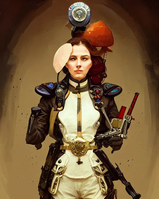 Image similar to portrait of a mushroom wearing a formal military outfit, science fantasy painting, elegant intricate digital painting artstation, greg rutkowski and alphonse mucha, detailed