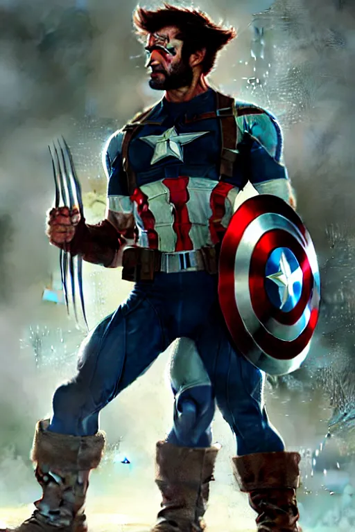 Prompt: wolverine as captain america, intricate, futuristic, fantasy concept art, elegant, by Stanley Artgerm Lau, greg rutkowski, thomas kindkade, alphonse mucha, loish, norman Rockwell,