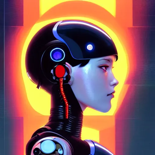 Image similar to side portrait scifi cyborg girl with robotic parts and spacesuit | | head only in center of image, audrey plaza, fine detail!! anime!! realistic shaded lighting!! poster by ilya kuvshinov katsuhiro otomo ghost - in - the - shell, magali villeneuve, artgerm, jeremy lipkin and michael garmash and rob rey