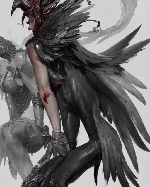 Image similar to concept art of winged wolf, highly detailed painting by dustin nguyen, akihiko yoshida, greg tocchini, 4 k, trending on artstation, 8 k