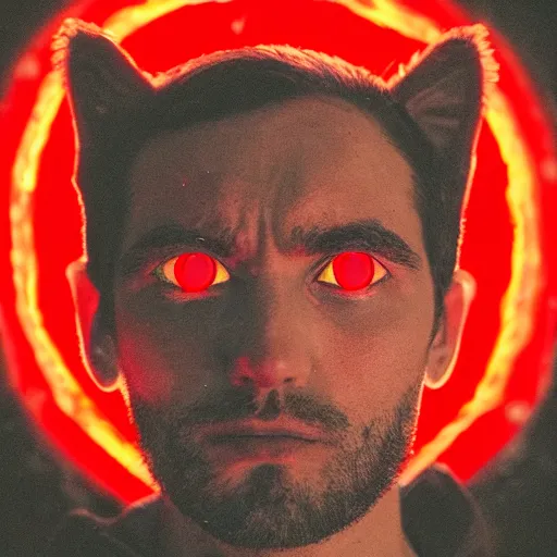 Image similar to a man with red glowing eyes