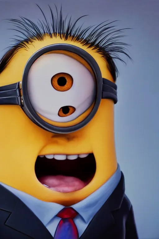 Prompt: trump as a minion, oil on canvas, intricate, portrait, 8 k highly professionally detailed, hdr, cgsociety