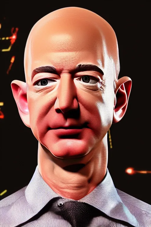 Image similar to jeff bezos as an alien invader, photorealistic, cinematic lighting, highly detailed, very intricate, by guillermo del toro