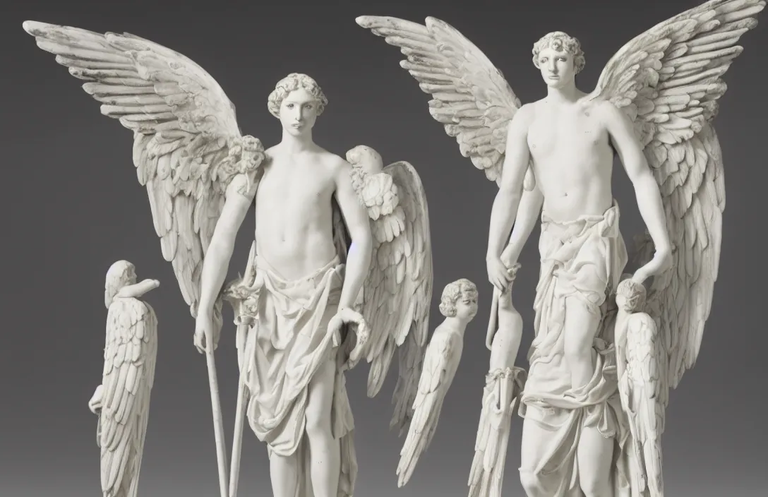 Prompt: a male archangel with three pairs of white wings