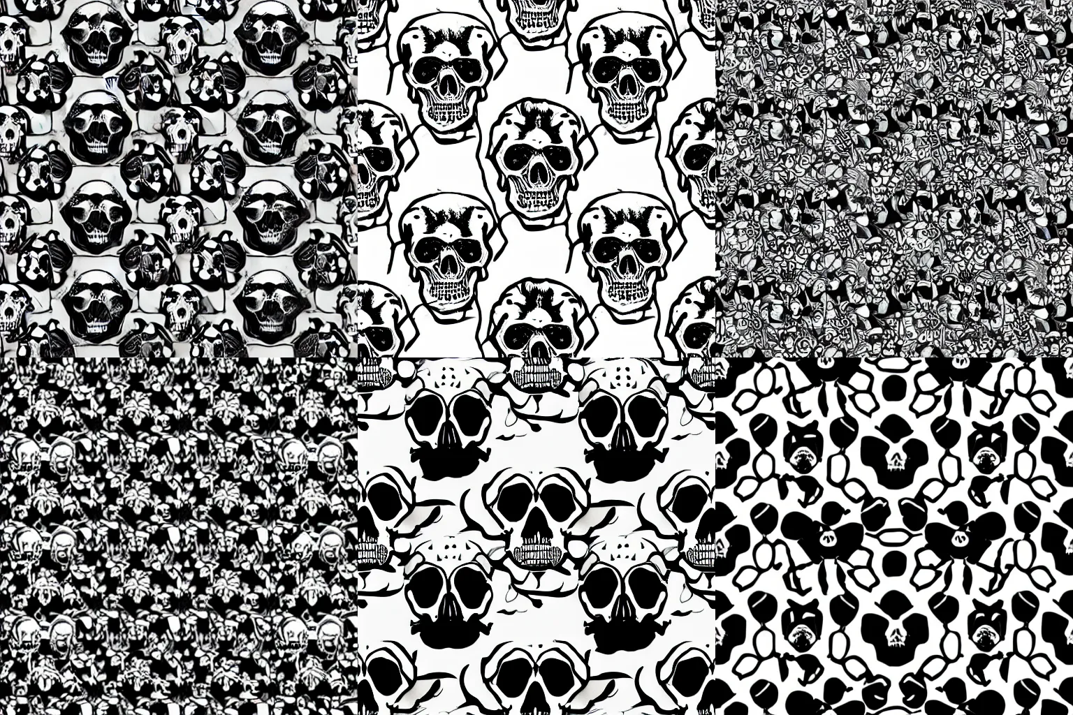 Prompt: bees and skulls black and white detailed pattern