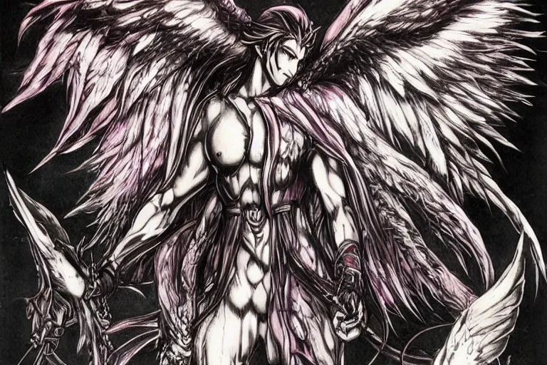 Image similar to Archangel Lucifer in the style of Yoshitaka Amano