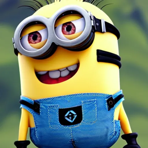 Image similar to super cute minion eating a banana