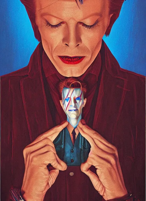 Image similar to twin peaks poster art, portrait of david bowie cursed himself in order to find the secrets of the black lodge, by michael whelan, rossetti bouguereau, artgerm, retro, nostalgic, old fashioned