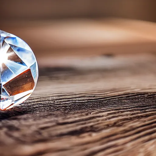 Image similar to award winning photo of a crystal sitting on beautiful wood, volumetric lighting