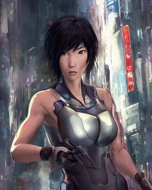 Image similar to weta disney pixar movie still portrait photo of motoko kusanagi ghost in the shell : : as cyborg woman by pixar : : by weta, wlop, ilya kuvshinov, rossdraws, artgerm, marvel, maxim cover, latex, octane render, sweaty, iridescent, bright morning, anime, liosh, mucha : :