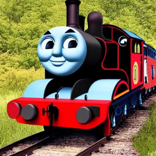 Image similar to thomas the tank engine of death red eyes smoke, dark