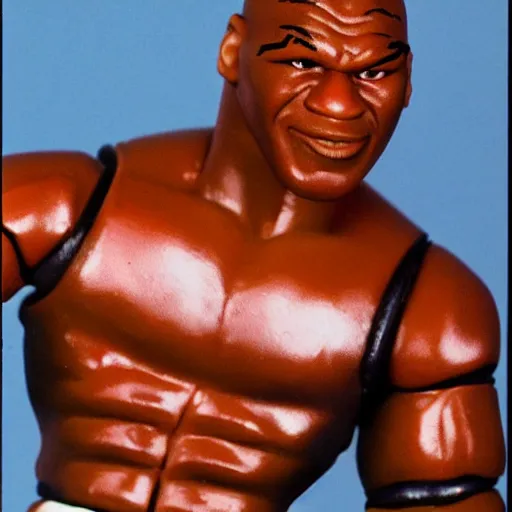 Image similar to mike tyson action figure on acid, detailed facial expressions, 1 9 8 0 s aesthetic