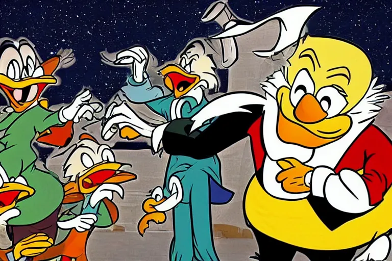 Prompt: Scrooge McDuck reacting to the Bitcoin crash, 8k, real photo, night scene, terrible