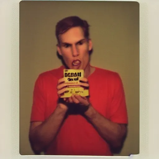 Image similar to polaroid of jerma 9 8 5 eating baked beans