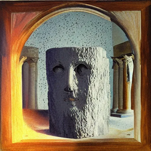 Image similar to “oracle of delphi and the omphalos stone, oil painting”