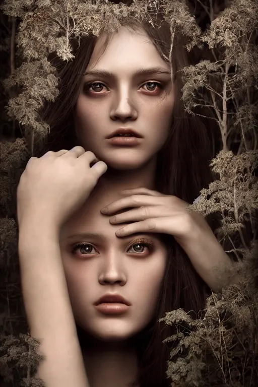 Prompt: photography inside a soul of a gorgeous young girl , searching for eternity, smoke out of her eyes, dark glowing forest in the style of stefan kostic, realistic, sharp focus, 8k high definition, high fashion, vogue, insanely detailed, soft light, colorful smoke, intricate, elegant, art by stanley lau and artgerm, sigma 85mm art