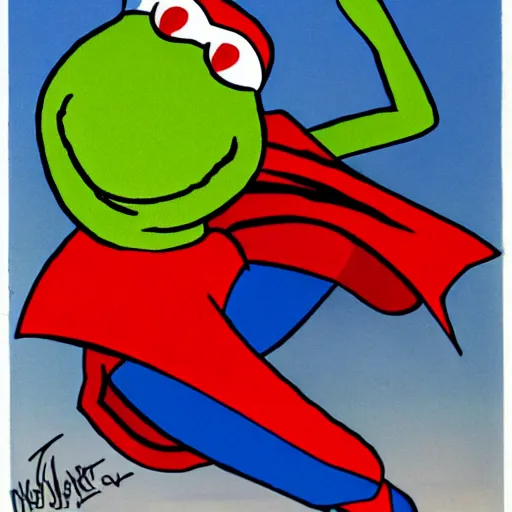 Prompt: kermit as superman