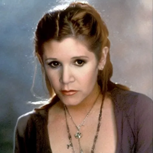 Prompt: carrie fisher in her youth looks exactly like artist stevie nicks
