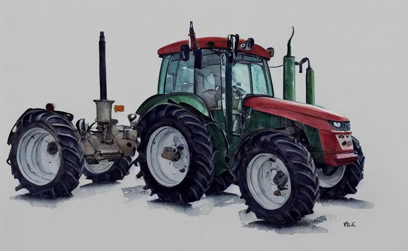 Prompt: concept art of a tractor, pinterest, artstation trending, behance, watercolor, by coby whitmore, silver, laser light,