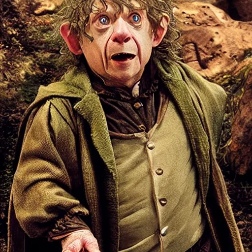 Prompt: Bilbo Baggins as Gollum, realistic, photo