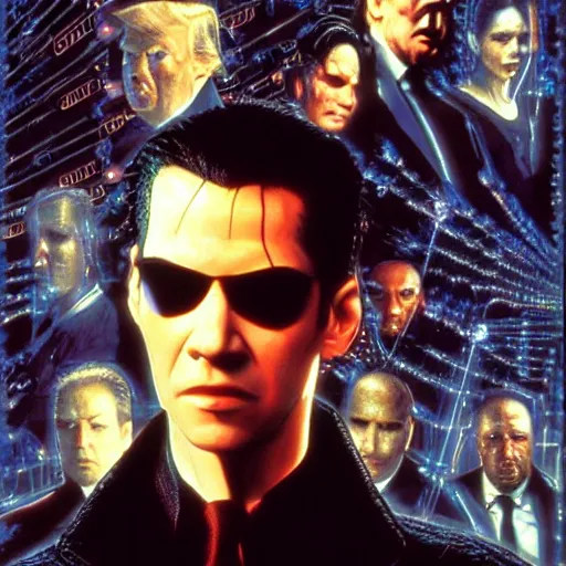 Image similar to trump as neo in matrix, movie poster, digital art, high - detailed, 4 k, artstation, hyper - realistic, by drew struzan