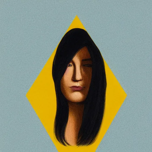 Prompt: face portrait of a woman, yellow hexagon polygon,