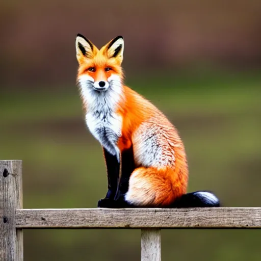 Image similar to one fox sitting ontop a wooden fence at night