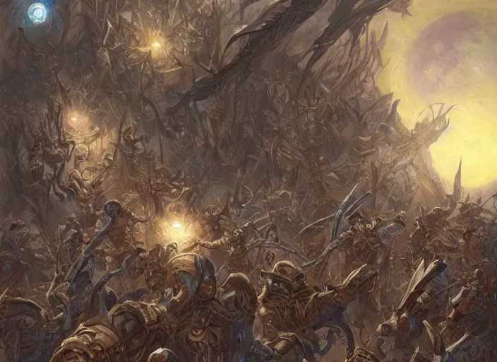 Image similar to beautiful as the moon, terrible as an army with banners. art by tyler edlin and donato giancola