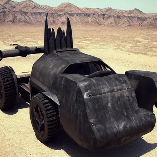 Prompt: mad max style bat mobile