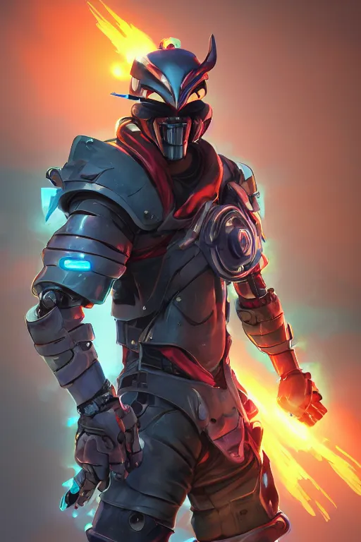 Image similar to epic mask helmet robot ninja portrait stylized as fornite style game design fanart by concept artist gervasio canda, behance hd by jesper ejsing, by rhads, makoto shinkai and lois van baarle, ilya kuvshinov, rossdraws global illumination radiating a glowing aura global illumination ray tracing hdr render in unreal engine 5