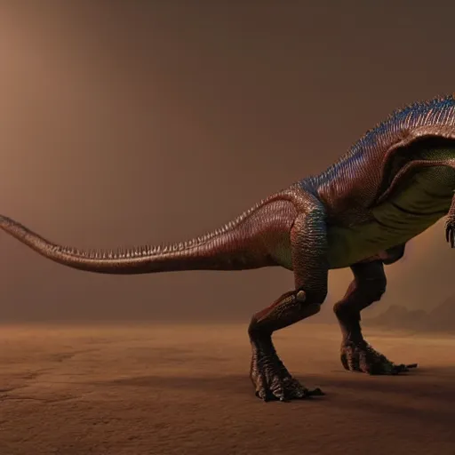 Prompt: a t-rex as an ophidian alien, photorealistic, octane render, !!!coherent like Dall-E 2!!!, award-winning