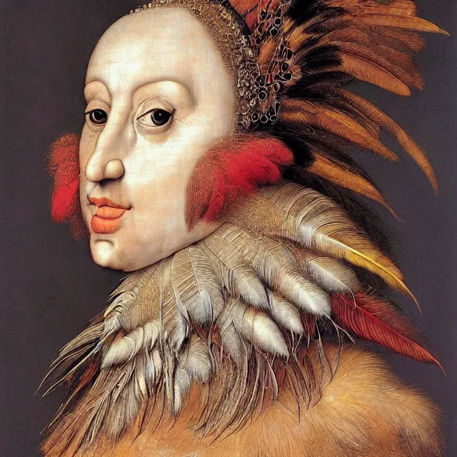 Image similar to a beautiful profile portrait of a beautiful contemporary female, various feathers, by giuseppe arcimboldo, photo realistic, realistic materials.