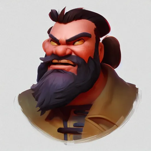 Image similar to portrait of an old pirate captain, big brown beard, strong chin, eyepatch, mattepainting concept blizzard pixar maya engine on stylized background splash comics global illumination lighting artstation lois van baarle, ilya kuvshinov, rossdraws