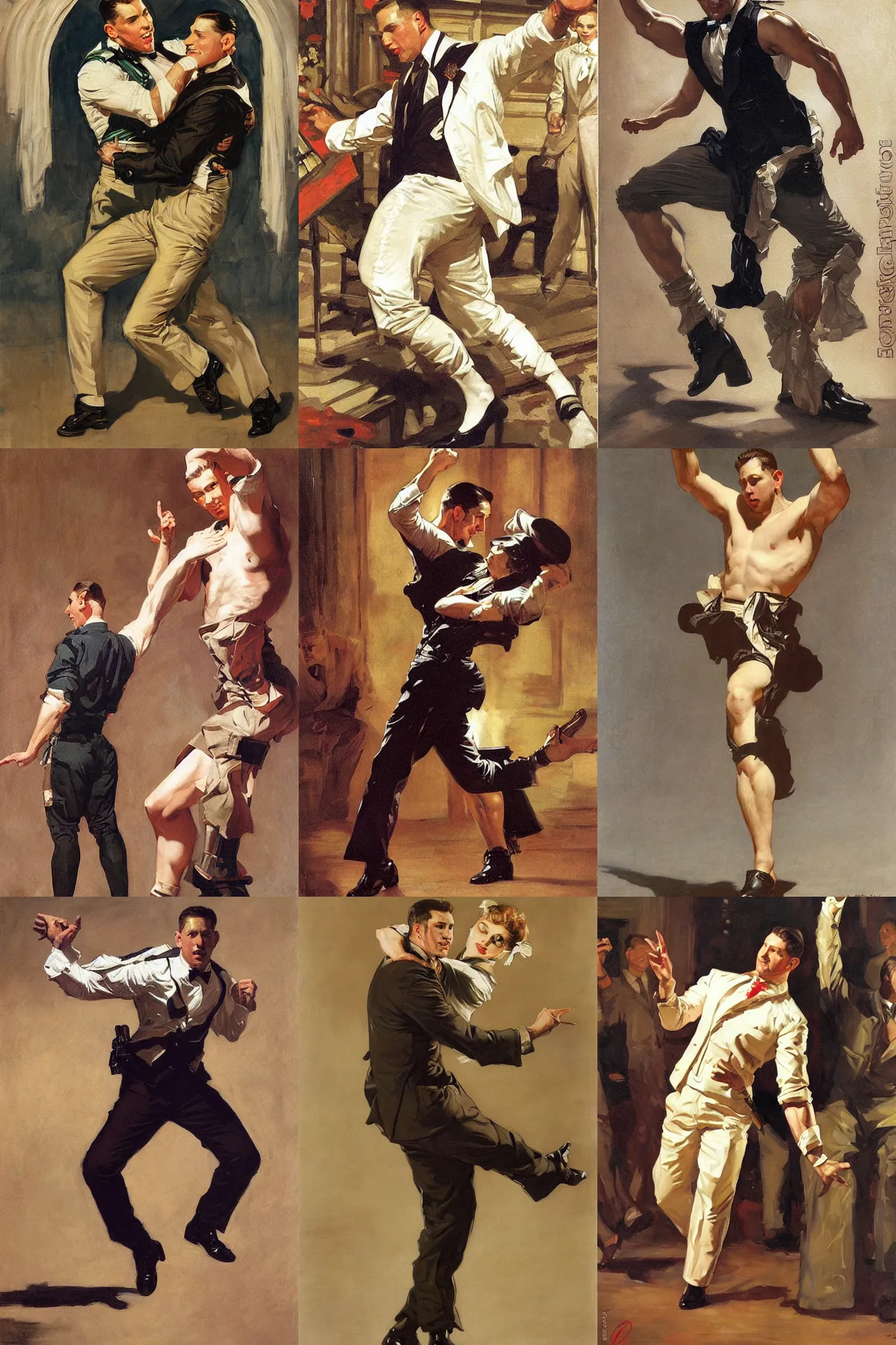 Prompt: chris redfield dancing, painting by j. c. leyendecker