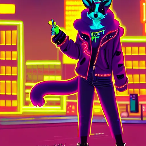 Image similar to beautiful furry digital art portrait commission of an androgynous furry anthro rat fursona wearing punk clothes in the streets of a cyberpunk city. neon signs. character design by charlie bowater, ross tran, artgerm, and makoto shinkai, detailed, inked